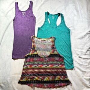 3x Bundle- Billabong Patterned, Purple & Teal Tank Tops **READ DETAILS**